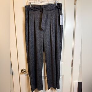 Wide Leg Gray Pleated Pin Striped Trousers with attach Belt size 1X NY Clothing
